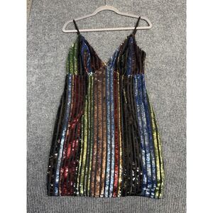 Windsor Sequin Cami Mini Dress Rainbow Stripe Size Small